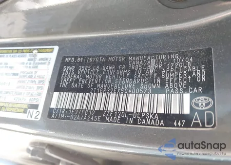 2005 Toyota Corolla S из США, поврежденный, VIN 2T1BR32EX5C400573